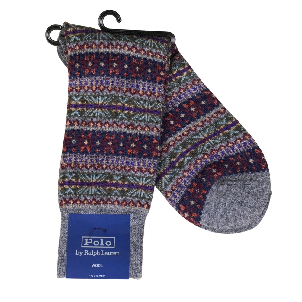 Polo Ralph Lauren Socks Men 6.5-12.5 Grey Fair Isle Nordic Wool Blend Crew Japan